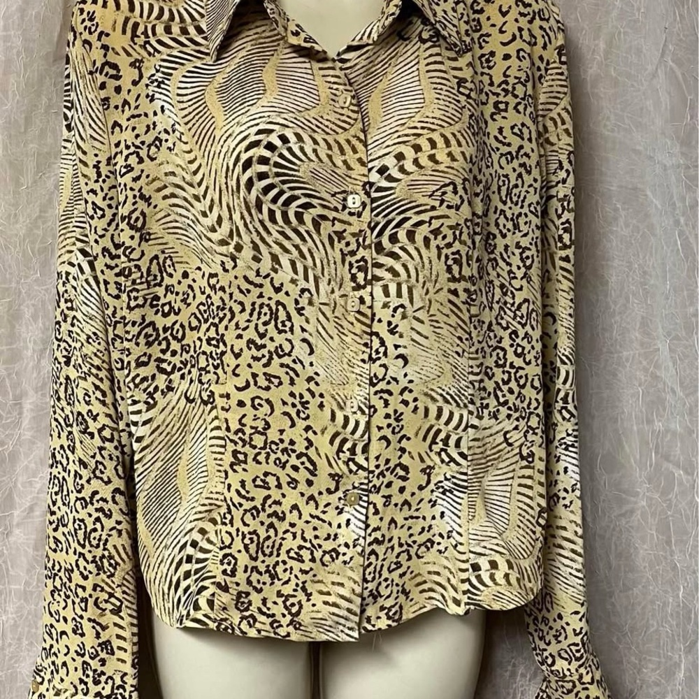 Milano Beige and Black Animal Print Button-Down Shirt